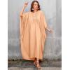imageBsubseach Women Solid Color Cover Up V Neck Batwing Sleeve Plus Size Beach Kaftan DressesFapricot