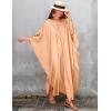 imageBsubseach Women Solid Color Cover Up V Neck Batwing Sleeve Plus Size Beach Kaftan DressesFapricot
