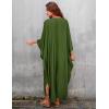 imageBsubseach Women Solid Color Cover Up V Neck Batwing Sleeve Plus Size Beach Kaftan DressesFarmy Green