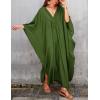 imageBsubseach Women Solid Color Cover Up V Neck Batwing Sleeve Plus Size Beach Kaftan DressesFarmy Green