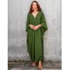 imageBsubseach Women Solid Color Cover Up V Neck Batwing Sleeve Plus Size Beach Kaftan DressesFarmy Green