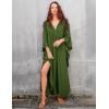 imageBsubseach Women Solid Color Cover Up V Neck Batwing Sleeve Plus Size Beach Kaftan DressesFarmy Green