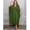 imageBsubseach Women Solid Color Cover Up V Neck Batwing Sleeve Plus Size Beach Kaftan DressesFarmy Green