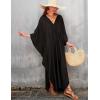 imageBsubseach Women Solid Color Cover Up V Neck Batwing Sleeve Plus Size Beach Kaftan DressesFblack