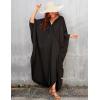 imageBsubseach Women Solid Color Cover Up V Neck Batwing Sleeve Plus Size Beach Kaftan DressesFblack