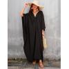 imageBsubseach Women Solid Color Cover Up V Neck Batwing Sleeve Plus Size Beach Kaftan DressesFblack