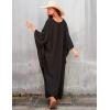 imageBsubseach Women Solid Color Cover Up V Neck Batwing Sleeve Plus Size Beach Kaftan DressesFblack