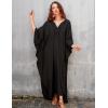 imageBsubseach Women Solid Color Cover Up V Neck Batwing Sleeve Plus Size Beach Kaftan DressesFblack