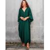 imageBsubseach Women Solid Color Cover Up V Neck Batwing Sleeve Plus Size Beach Kaftan DressesFdark Green
