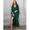 imageBsubseach Women Solid Color Cover Up V Neck Batwing Sleeve Plus Size Beach Kaftan DressesFdark Green