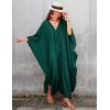 imageBsubseach Women Solid Color Cover Up V Neck Batwing Sleeve Plus Size Beach Kaftan DressesFdark Green