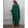 imageBsubseach Women Solid Color Cover Up V Neck Batwing Sleeve Plus Size Beach Kaftan DressesFdark Green