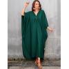 imageBsubseach Women Solid Color Cover Up V Neck Batwing Sleeve Plus Size Beach Kaftan DressesFdark Green