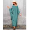 imageBsubseach Women Solid Color Cover Up V Neck Batwing Sleeve Plus Size Beach Kaftan DressesFdark Lake Green