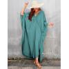 imageBsubseach Women Solid Color Cover Up V Neck Batwing Sleeve Plus Size Beach Kaftan DressesFdark Lake Green