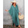 imageBsubseach Women Solid Color Cover Up V Neck Batwing Sleeve Plus Size Beach Kaftan DressesFdark Lake Green
