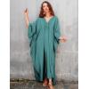 imageBsubseach Women Solid Color Cover Up V Neck Batwing Sleeve Plus Size Beach Kaftan DressesFdark Lake Green