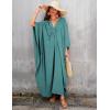 imageBsubseach Women Solid Color Cover Up V Neck Batwing Sleeve Plus Size Beach Kaftan DressesFdark Lake Green