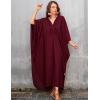 imageBsubseach Women Solid Color Cover Up V Neck Batwing Sleeve Plus Size Beach Kaftan DressesFdark Red