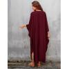 imageBsubseach Women Solid Color Cover Up V Neck Batwing Sleeve Plus Size Beach Kaftan DressesFdark Red