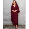 imageBsubseach Women Solid Color Cover Up V Neck Batwing Sleeve Plus Size Beach Kaftan DressesFdark Red