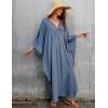 imageBsubseach Women Solid Color Cover Up V Neck Batwing Sleeve Plus Size Beach Kaftan DressesFdenim Color