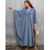 imageBsubseach Women Solid Color Cover Up V Neck Batwing Sleeve Plus Size Beach Kaftan DressesFdenim Color