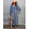 imageBsubseach Women Solid Color Cover Up V Neck Batwing Sleeve Plus Size Beach Kaftan DressesFdenim Color