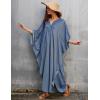 imageBsubseach Women Solid Color Cover Up V Neck Batwing Sleeve Plus Size Beach Kaftan DressesFdenim Color