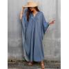 imageBsubseach Women Solid Color Cover Up V Neck Batwing Sleeve Plus Size Beach Kaftan DressesFdenim Color