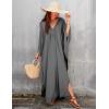 imageBsubseach Women Solid Color Cover Up V Neck Batwing Sleeve Plus Size Beach Kaftan DressesFgrey