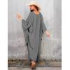 imageBsubseach Women Solid Color Cover Up V Neck Batwing Sleeve Plus Size Beach Kaftan DressesFgrey