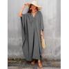 imageBsubseach Women Solid Color Cover Up V Neck Batwing Sleeve Plus Size Beach Kaftan DressesFgrey