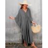 imageBsubseach Women Solid Color Cover Up V Neck Batwing Sleeve Plus Size Beach Kaftan DressesFgrey