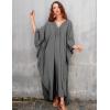 imageBsubseach Women Solid Color Cover Up V Neck Batwing Sleeve Plus Size Beach Kaftan DressesFgrey