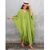 imageBsubseach Women Solid Color Cover Up V Neck Batwing Sleeve Plus Size Beach Kaftan DressesFlight Green