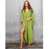 imageBsubseach Women Solid Color Cover Up V Neck Batwing Sleeve Plus Size Beach Kaftan DressesFlight Green