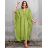 imageBsubseach Women Solid Color Cover Up V Neck Batwing Sleeve Plus Size Beach Kaftan DressesFlight Green