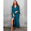 imageBsubseach Women Solid Color Cover Up V Neck Batwing Sleeve Plus Size Beach Kaftan DressesFpeacock Blue