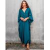 imageBsubseach Women Solid Color Cover Up V Neck Batwing Sleeve Plus Size Beach Kaftan DressesFpeacock Blue