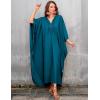 imageBsubseach Women Solid Color Cover Up V Neck Batwing Sleeve Plus Size Beach Kaftan DressesFpeacock Blue