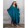 imageBsubseach Women Solid Color Cover Up V Neck Batwing Sleeve Plus Size Beach Kaftan DressesFpeacock Blue