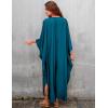 imageBsubseach Women Solid Color Cover Up V Neck Batwing Sleeve Plus Size Beach Kaftan DressesFpeacock Blue