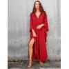 imageBsubseach Women Solid Color Cover Up V Neck Batwing Sleeve Plus Size Beach Kaftan DressesFred