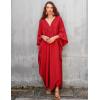imageBsubseach Women Solid Color Cover Up V Neck Batwing Sleeve Plus Size Beach Kaftan DressesFred