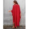 imageBsubseach Women Solid Color Cover Up V Neck Batwing Sleeve Plus Size Beach Kaftan DressesFred