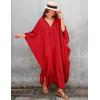imageBsubseach Women Solid Color Cover Up V Neck Batwing Sleeve Plus Size Beach Kaftan DressesFred