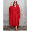 imageBsubseach Women Solid Color Cover Up V Neck Batwing Sleeve Plus Size Beach Kaftan DressesFred