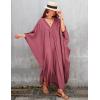 imageBsubseach Women Solid Color Cover Up V Neck Batwing Sleeve Plus Size Beach Kaftan DressesFrose Red
