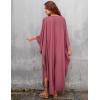 imageBsubseach Women Solid Color Cover Up V Neck Batwing Sleeve Plus Size Beach Kaftan DressesFrose Red